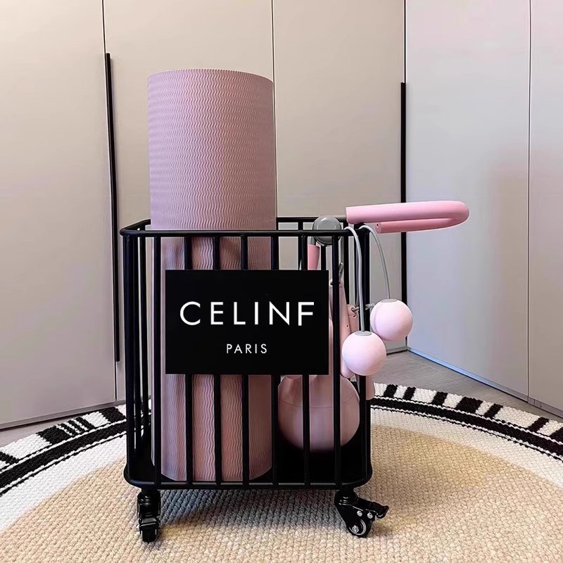 落地瑜伽垫收纳筐带轮可移动小推车运动器材泡沫滚轴大容量置物架