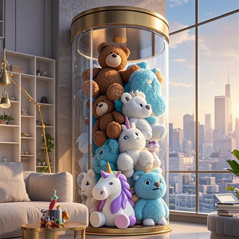 压克力毛绒玩具透明收纳桶公仔玩偶压克力圆柱桶大容量简易收纳桶