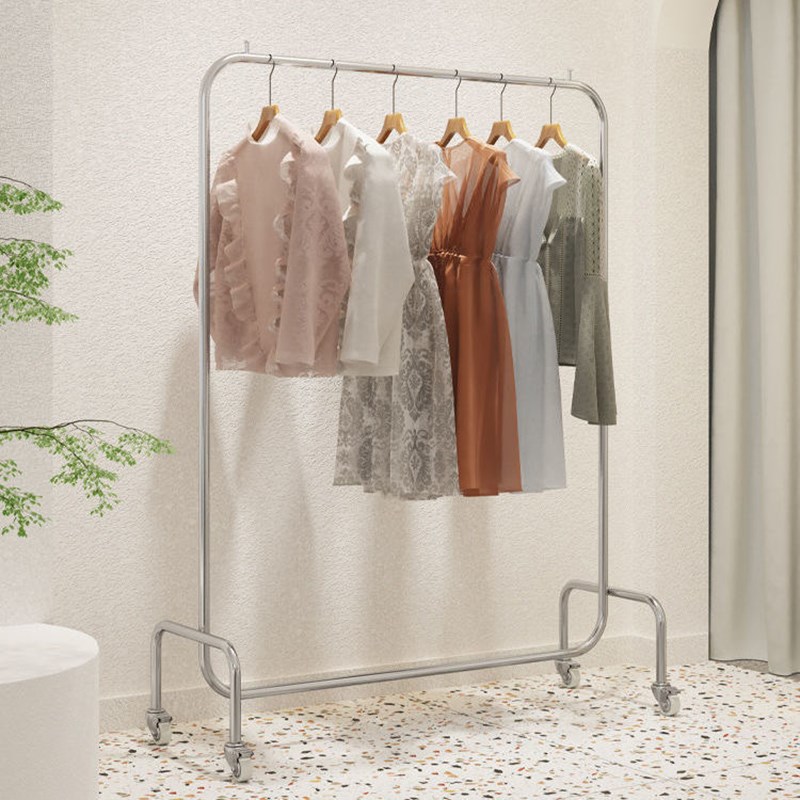 ins不锈钢服装店展示架女装货架衣服架子落地移动挂衣杆陈列道具