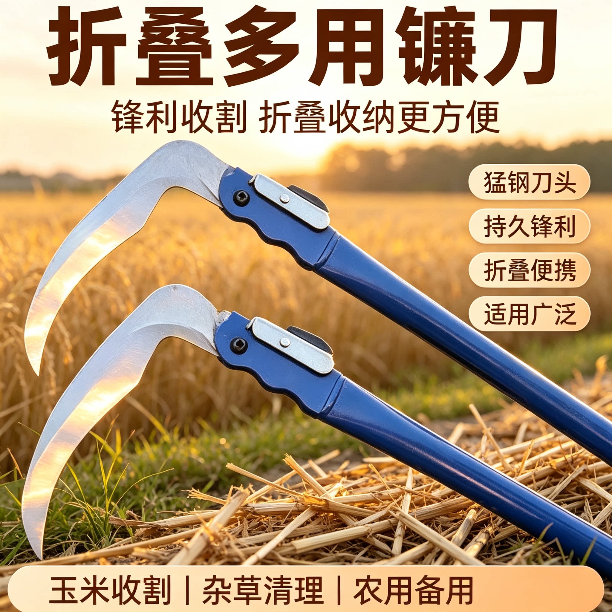 镰刀割草农用折叠镰特快长杆玉米镰刀免磨一体款割草菜籽小麦神器图片