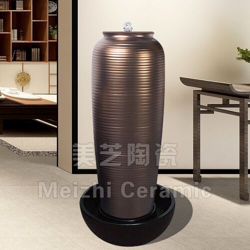 定做电镀金e色流水陶罐循环水景喷泉罐叠水缸喷水大花瓶摆件冒水