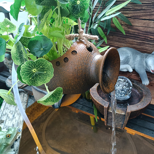 古法鱼缸造景流水陶罐水缸循环水庭F院花瓶绿植吊篮摆件墙壁装饰