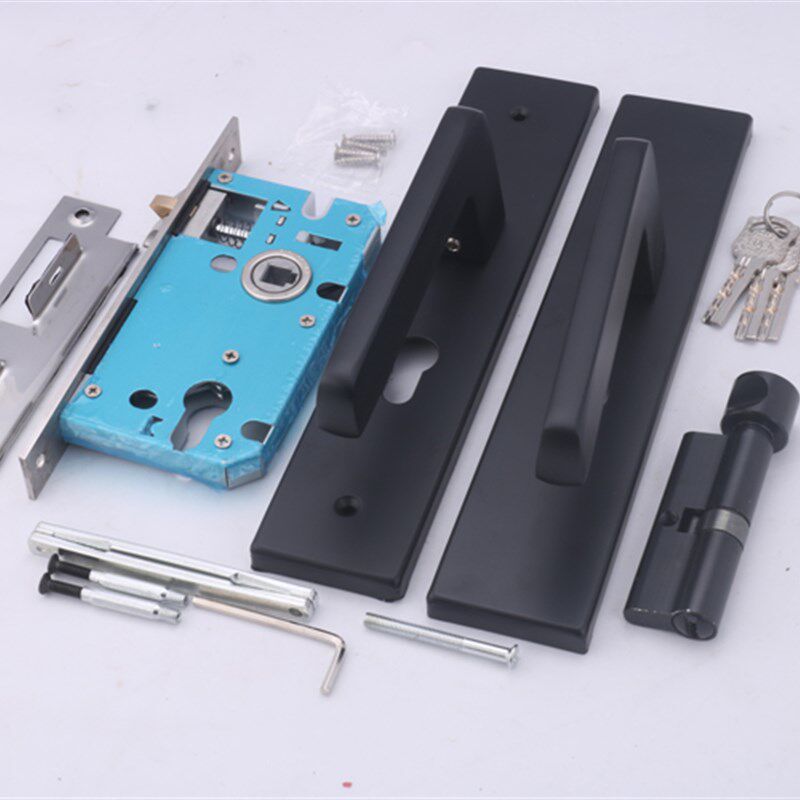 家用黑色静音木门锁卧室办公室卫生间室内房间门把V手柄锁具三件