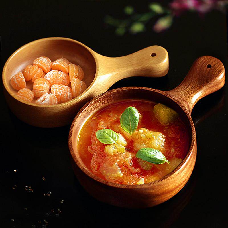 榉木手把碗泡菜碗木质特色小食碗沙拉碗日式整木碗甜品碗创意餐具