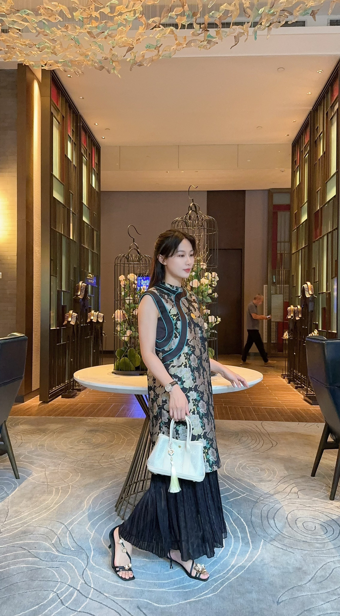 宋锦桑蚕丝连衣裙麒麟牡丹改良旗袍新中式大气女装国风修身长裙
