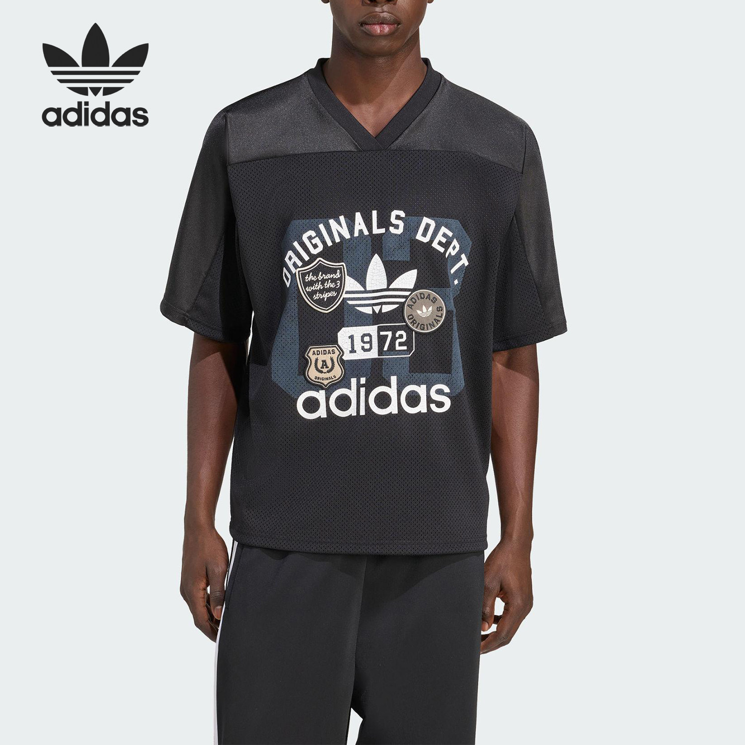 Adidas/阿迪达斯正品三叶草男士运动经典足球V领宽松短袖KD6252图片