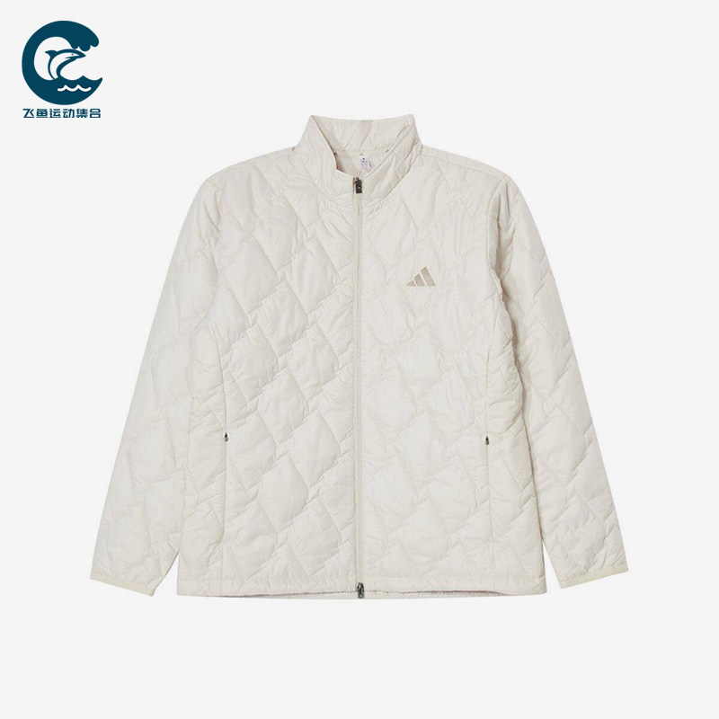 Adidas/阿迪达斯正品立领拉链长袖棉服新款经典米白色棉服KD7996
