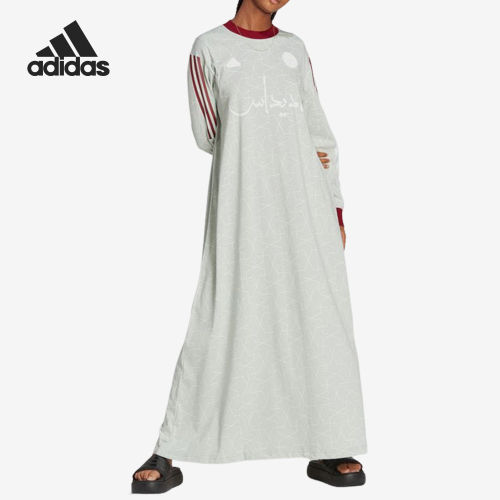 Adidas阿迪达斯正品条纹圆领长袖女款运动休闲款连衣裙HS5919