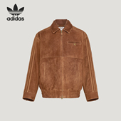 三叶草男士 Adidas 阿迪达斯正品 翻领复古宽松休闲皮革夹克KV5939