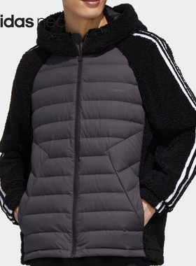 Adidas/阿迪达斯正品NEO男子运动休闲保暖连帽羽绒服GJ8754