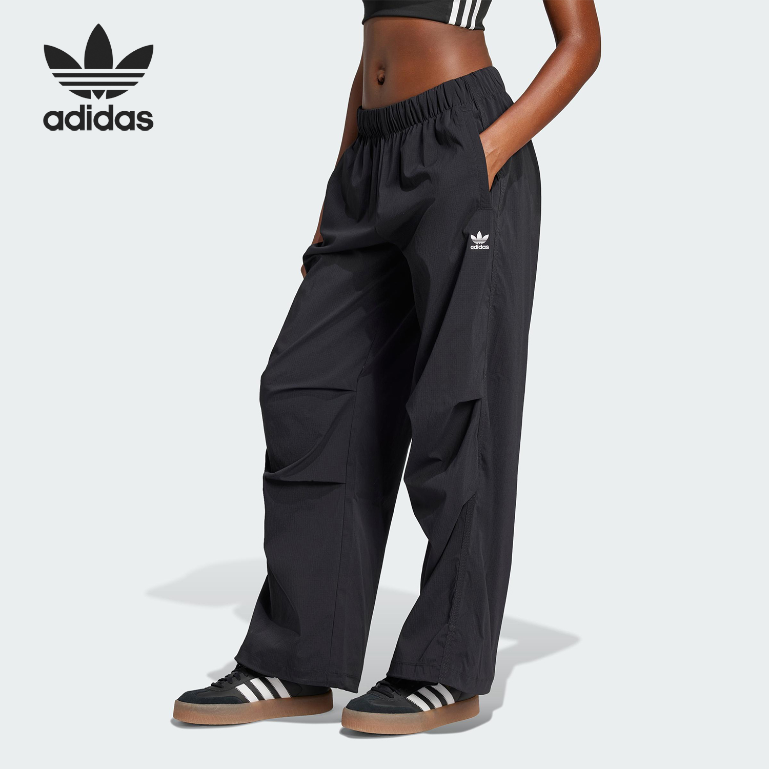 Adidas/阿迪达斯正品三叶草女士梭织阔腿运动休闲长裤JD0785