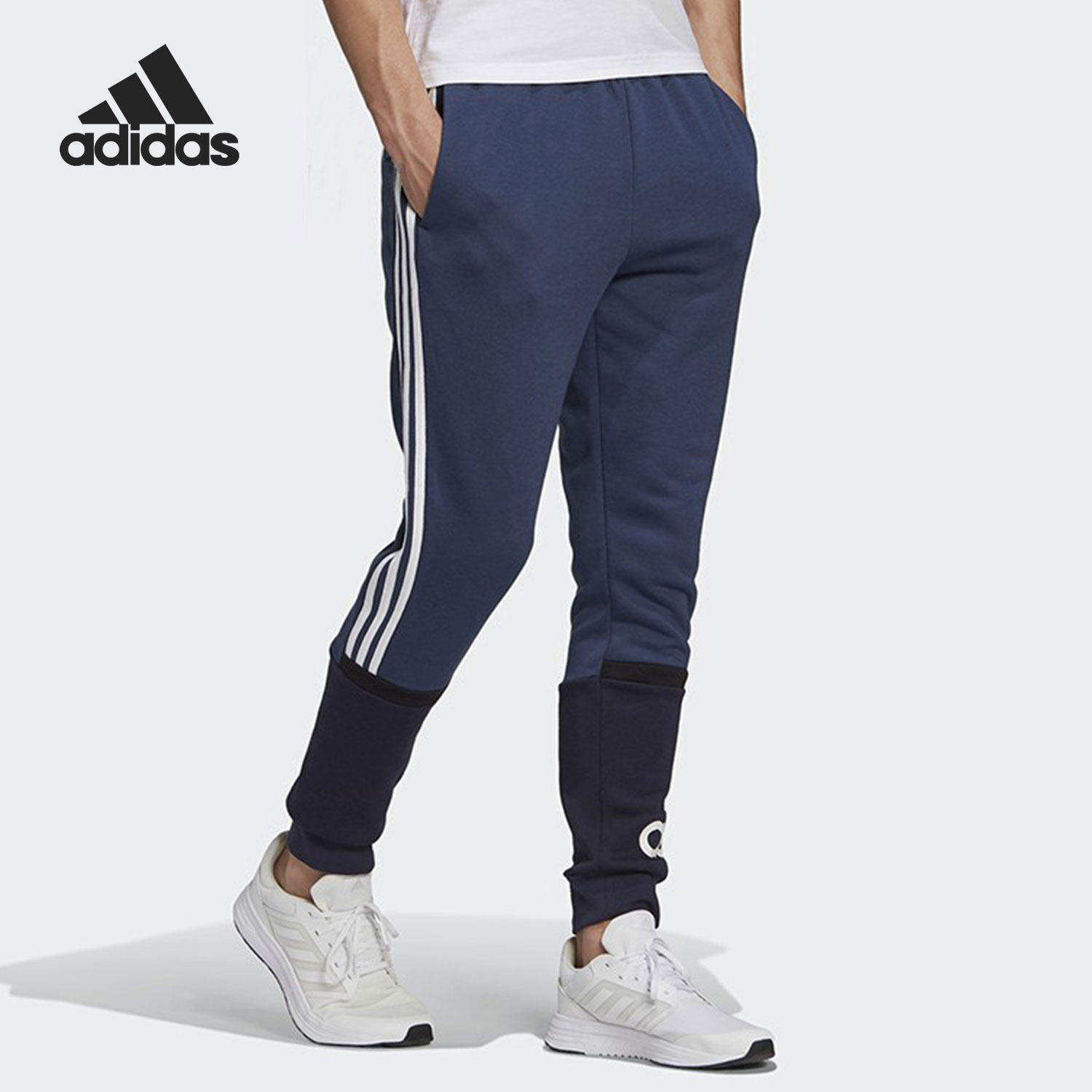 Adidas/阿迪达斯正品男子加绒三条纹休闲运动收口长裤 GK8904
