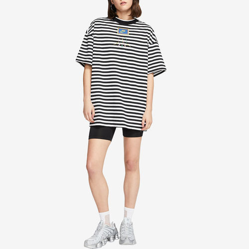 Nike耐克正品女款条纹宽松Logo印花圆领休闲短袖T恤CJ3570-010