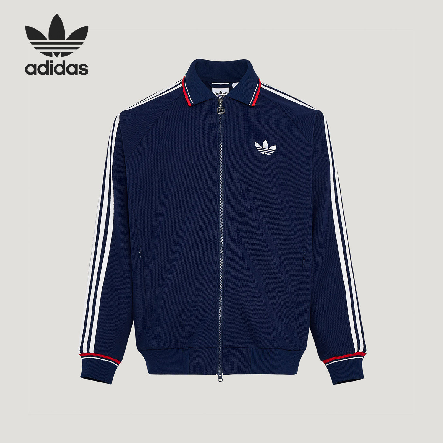Adidas/阿迪达斯正品三叶草男士日常翻领刺绣运动休闲外套KV8864 - 实物图