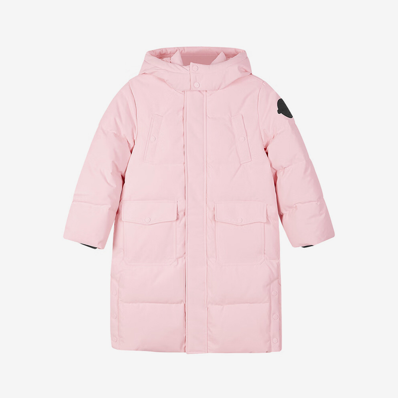 Skechers/斯凯奇正品秋冬款儿童休闲梭织连帽中长款羽绒服