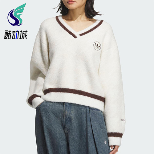 Adidas/阿迪达斯正品三叶草女士休闲V领复古针织耐穿套头衫KC2687