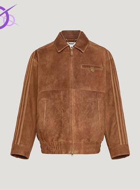 Adidas/阿迪达斯正品三叶草男士翻领复古宽松休闲皮革夹克KV5939