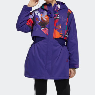 Adidas/阿迪达斯三叶草女子连帽印花中长款运动棉衣 GN4742