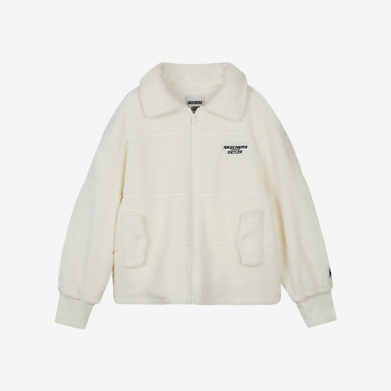 Skechers/斯凯奇正品冬季新款女子保暖休闲运动翻领针织外套