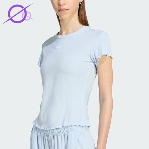 Adidas/阿迪达斯正品2026年女士简约经典波浪边运动短袖T恤KE1108