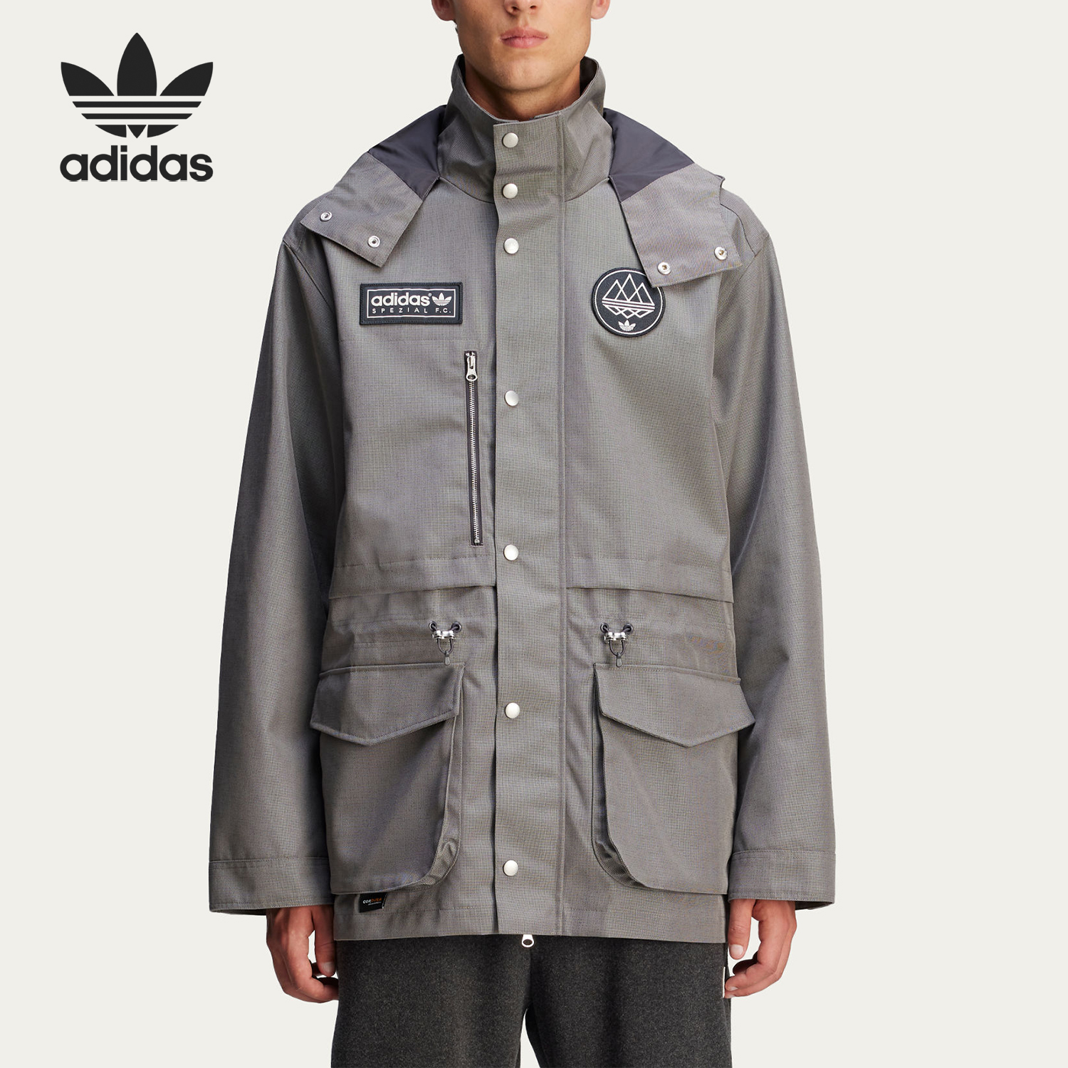 Adidas/阿迪达斯正品三叶草男士运动连帽梭织口袋外套JE6074