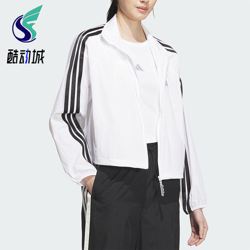 Adidas/阿迪达斯正品2025女士运动梭织三条纹立领经典外套KC0181