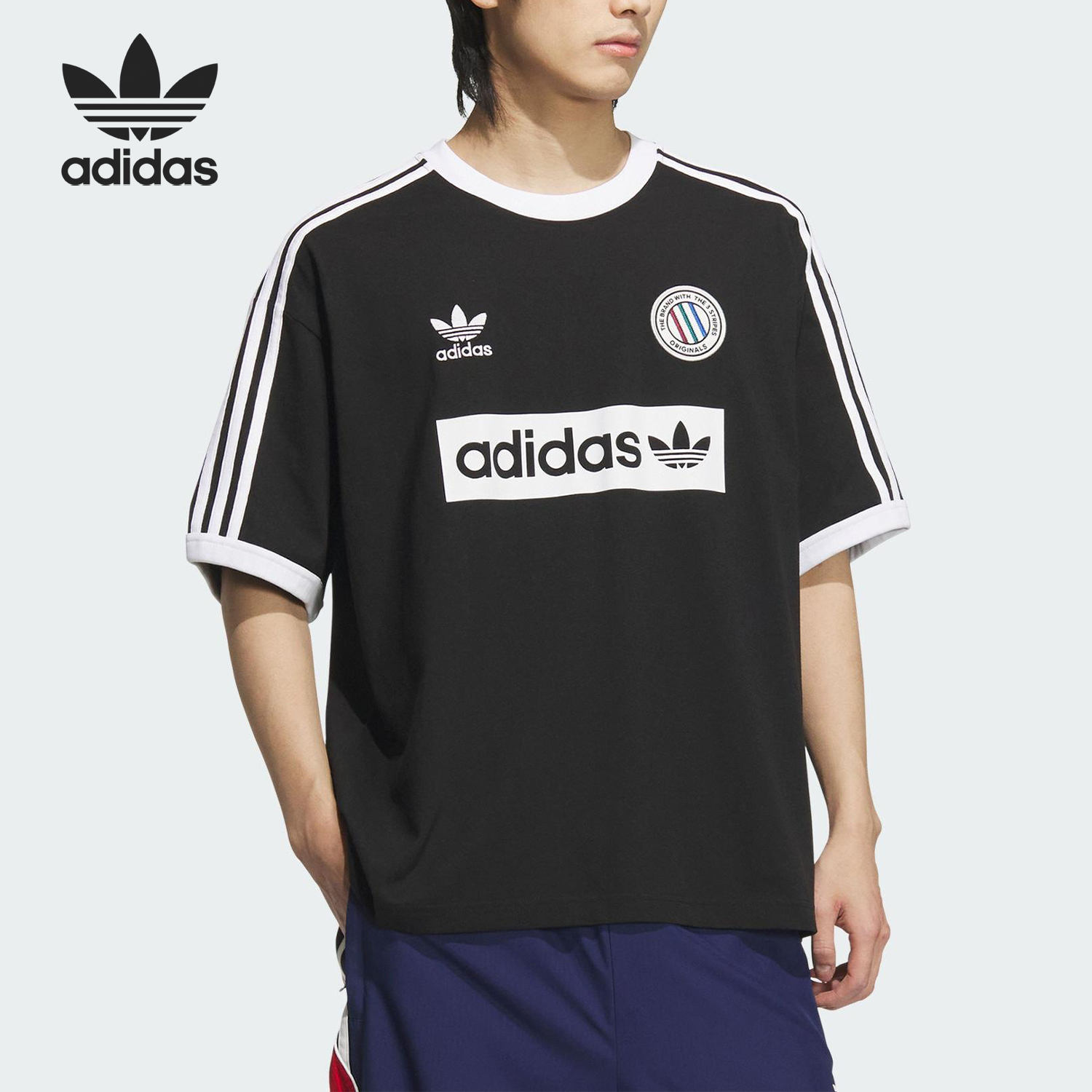 Adidas/阿迪达斯正品三叶草男士复古简约球衣风短袖KC2603