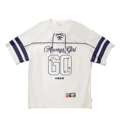 李宁正品2025新款女子宽松休闲字母印花透气V领短袖文化衫AHSV792