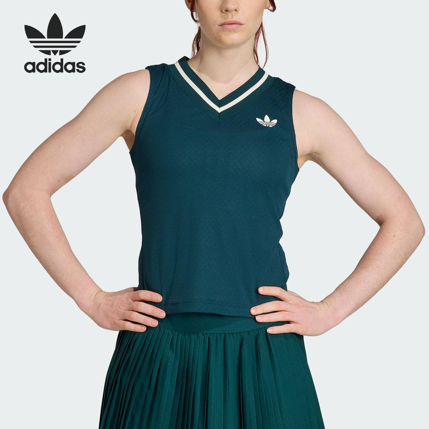 Adidas/阿迪达斯正品三叶草女士休闲修身运动V领透气背心JM4738
