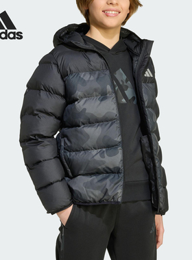 Adidas/阿迪达斯正品冬季大童防风保暖休闲印花连帽羽绒服JL7399
