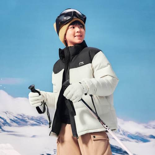 李宁正品2025冬季男女大童防泼水宽松时尚立领保暖羽绒服YYMV091