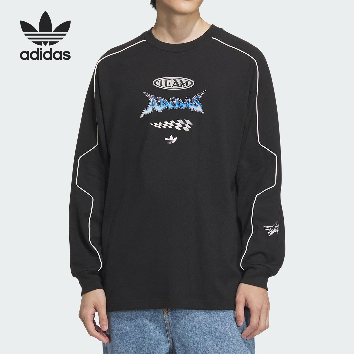 Adidas/阿迪达斯正品春季新款男女宽松图案三条纹卫衣JM8037