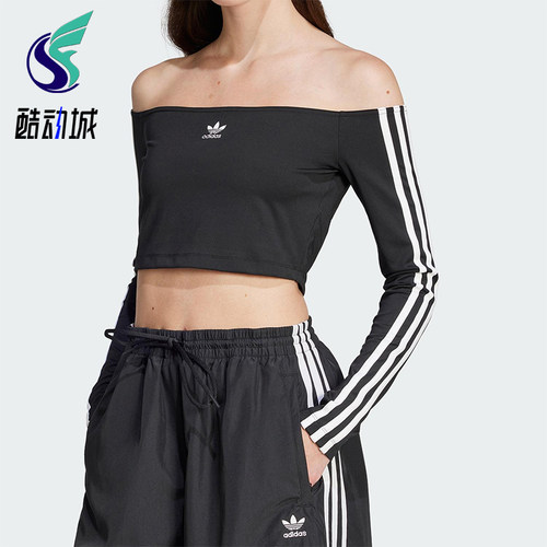 Adidas/阿迪达斯正品三叶草女士时尚一字肩经典修身长袖JD0274
