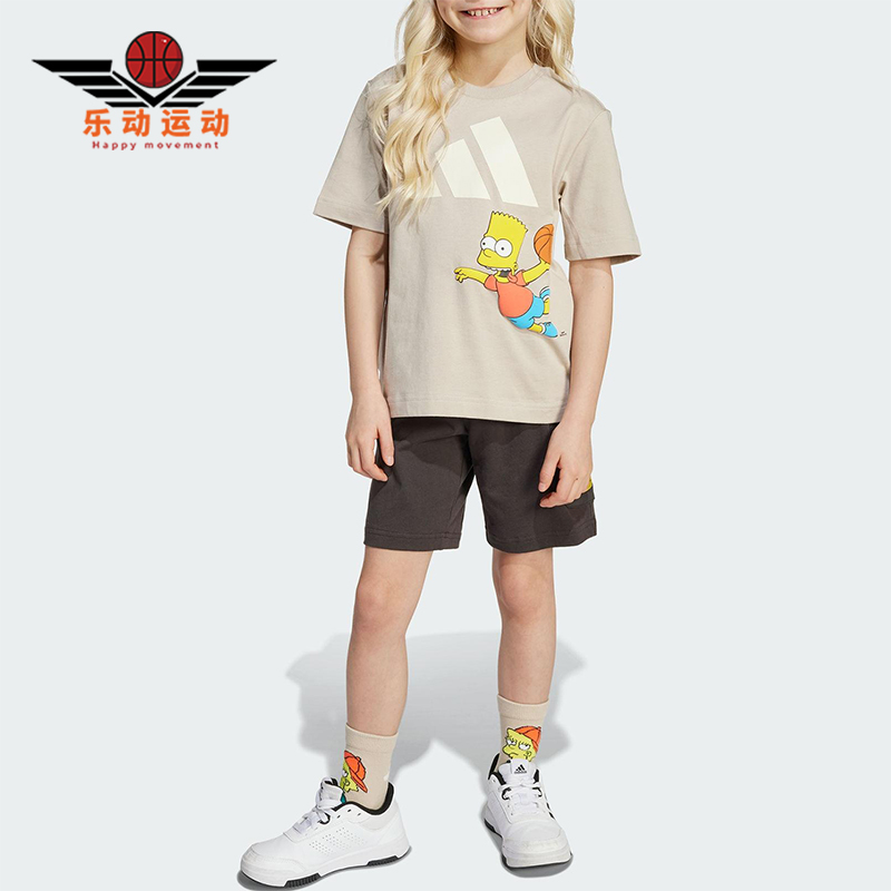 Adidas/阿迪达斯正品2025夏季款小童针织经典运动图案套装JL9196