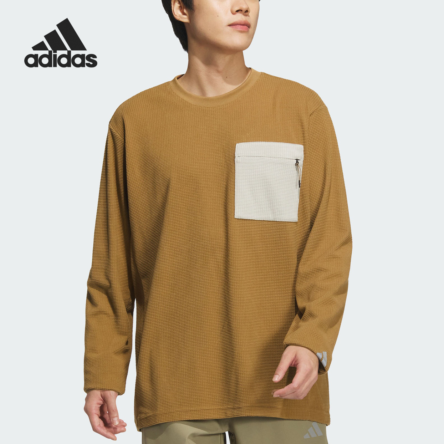 Adidas/阿迪达斯正品新款男士复古保暖圆领华夫格T恤JX1786