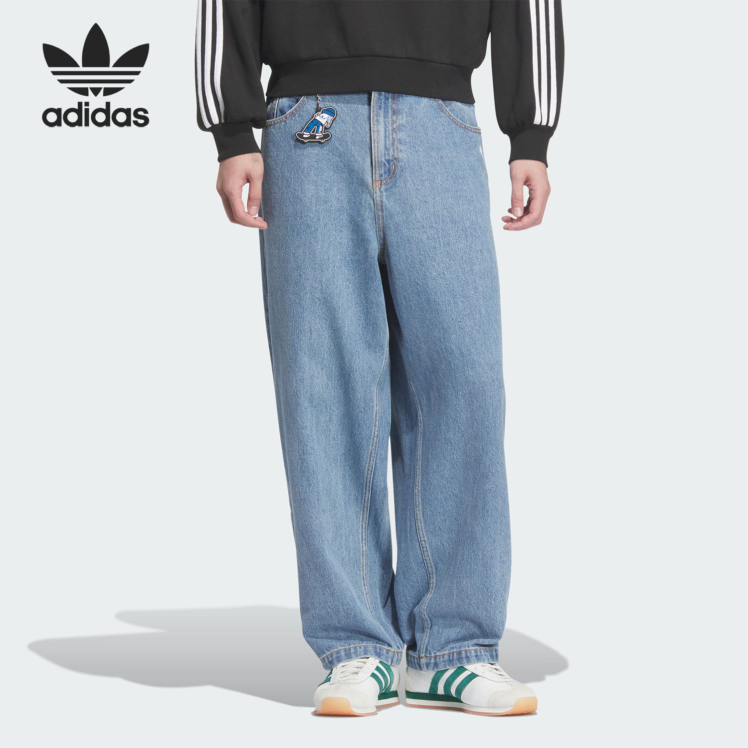 Adidas/阿迪达斯正品三叶草男士宽松简约牛仔运动裤JV6942,运动服/休闲服装,运动长裤,淘宝优惠券,粉丝福利购,淘宝优惠卷