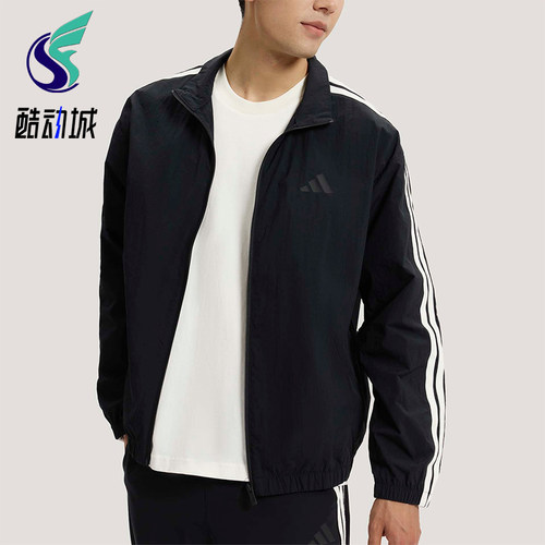 Adidas/阿迪达斯正品春季男士宽松经典透气条纹立领外套KR2520