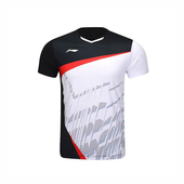 T恤AAYU147 印花拼接运动V领短袖 羽毛球系列男女同款 李宁正品