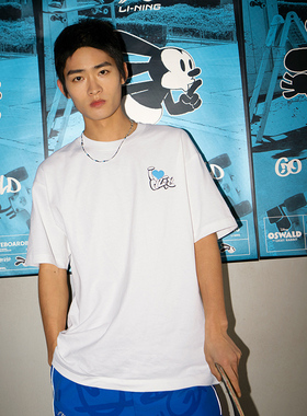 Lining/李宁正品夏季男子滑板系列宽松圆领运动短袖T恤AHST317