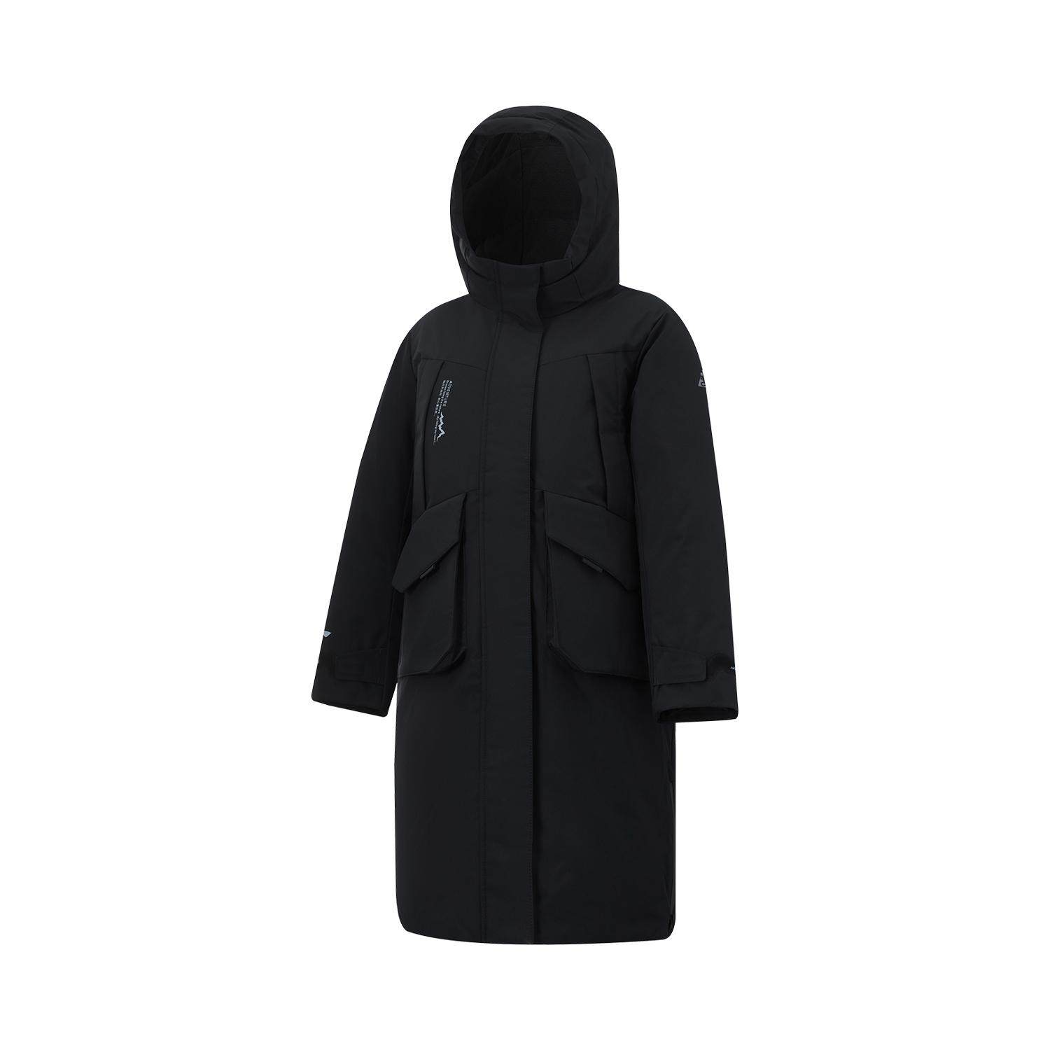 李宁正品户外系列女大童保暖舒适宽松鸭绒长款连帽羽绒服YYMU056