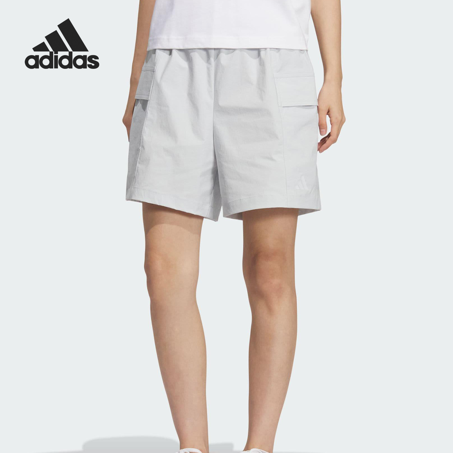 Adidas/阿迪达斯正品2025夏季款女士平纹高腰宽松短裤KF2680