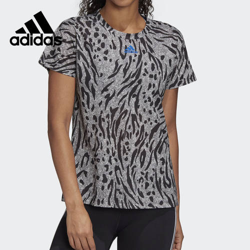 Adidas/阿迪达斯正品夏季女子新款花纹圆领舒适短袖T恤FN1483