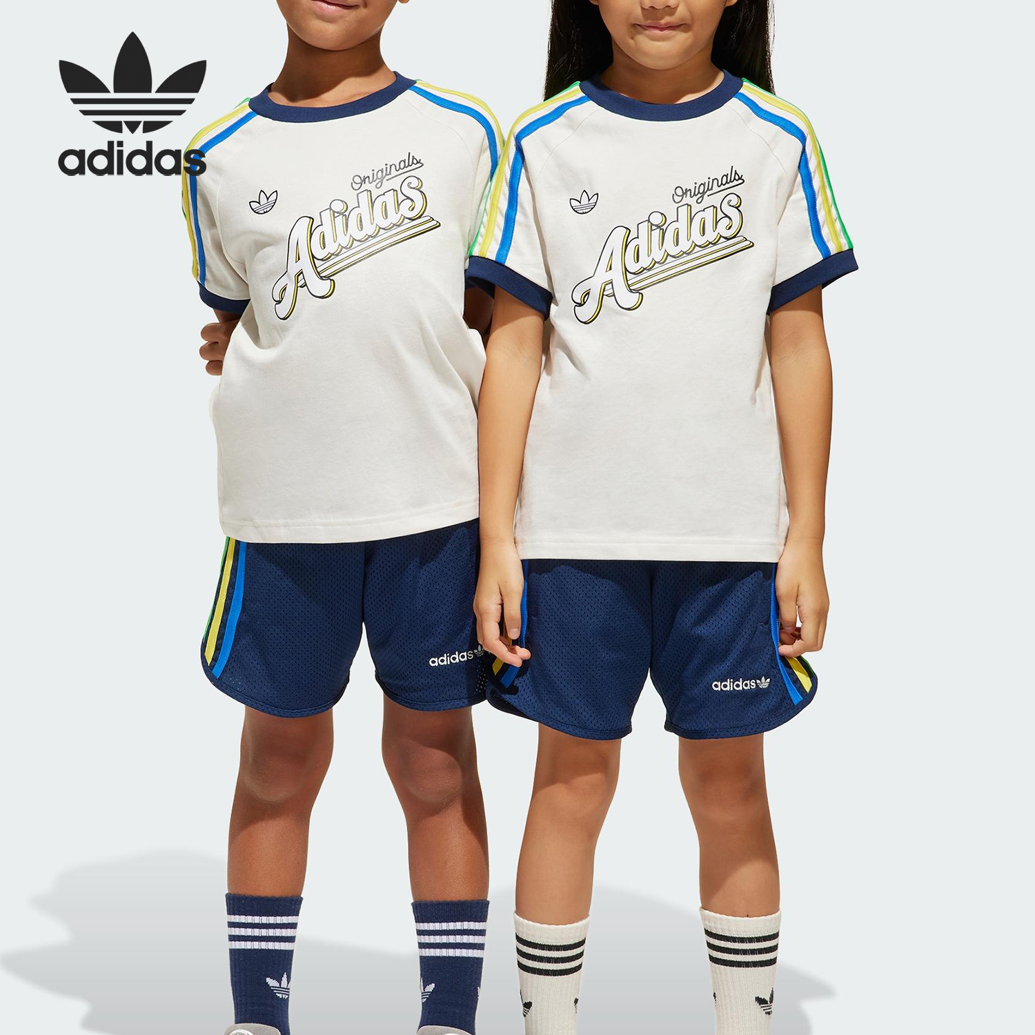 Adidas/阿迪达斯正品三叶草小童运动针织宽松户外套装JC5883