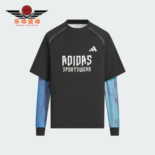 阿迪达斯正品 TEE儿童套头宽松拼接长袖 2IN1 KC2548 BTS Adidas