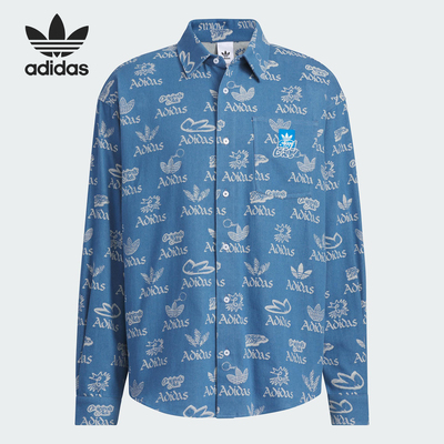 Adidas/阿迪达斯正品三叶草男士宽松翻领满印时尚衬衫JN1662