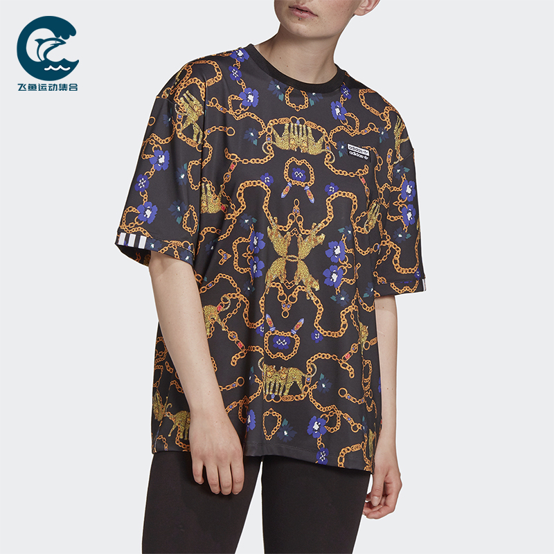 Adidas/阿迪达斯正品三叶草女士透气套头满印印花短袖T恤GD4268