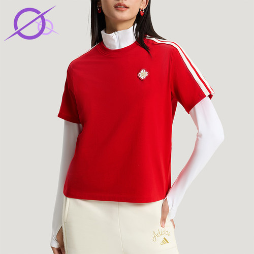 Adidas/阿迪达斯正品2025女士日常圆领套头透气运动短袖KV0506