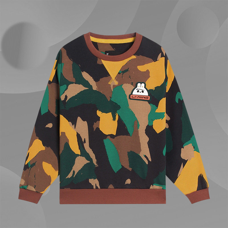 Lining/李宁男童加绒套头无帽长袖迷彩透气运动休闲卫衣YWDS395