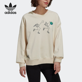 Adidas 三叶草女子运动休闲印花圆领卫衣HK5219 阿迪达斯正品