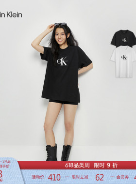 【纯棉廓形】CK Jeans夏季男女情侣休闲通勤字母宽松短袖T恤上衣